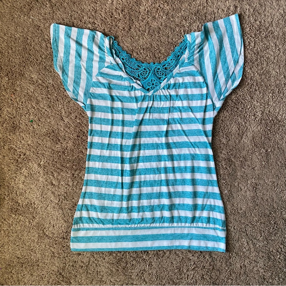 No Boundaries Blue Striped Lace Blouse